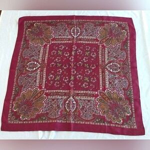Vintage 💯 Silk Scarf William Morris Style Paisley Red & Gold